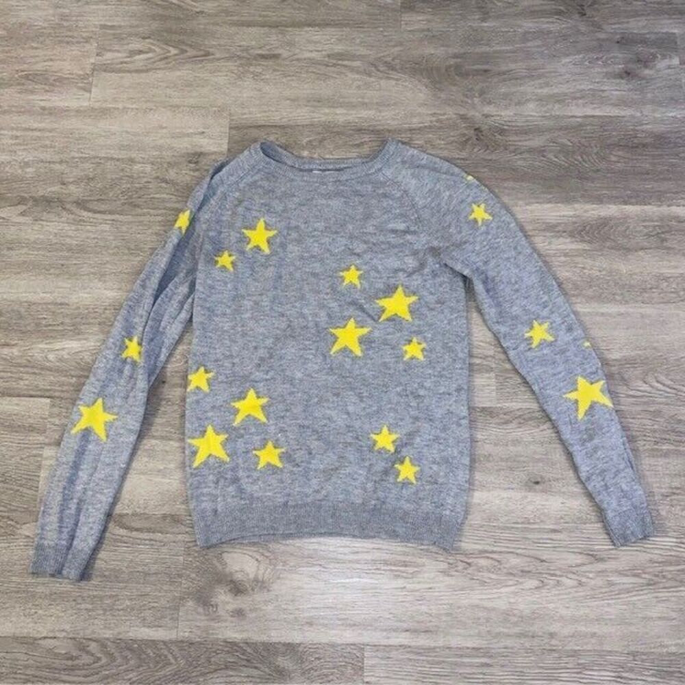 Magaschoni Sweater Womens XS Gray Yellow All Over Star Print Cashmere Blend